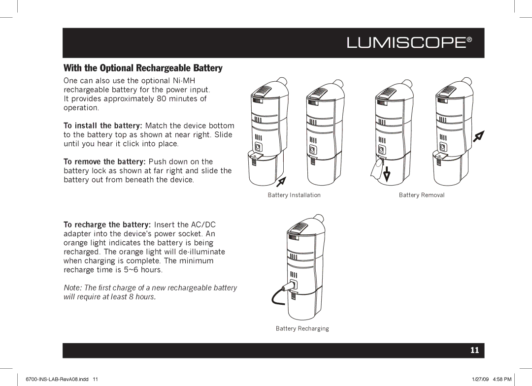 Lumiscope 6700 user manual With the Optional Rechargeable Battery 